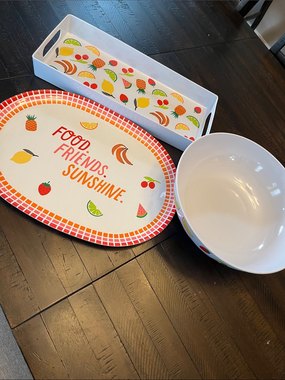 Melamine Serving Tray and Bowl Set with Fun Fruit Print